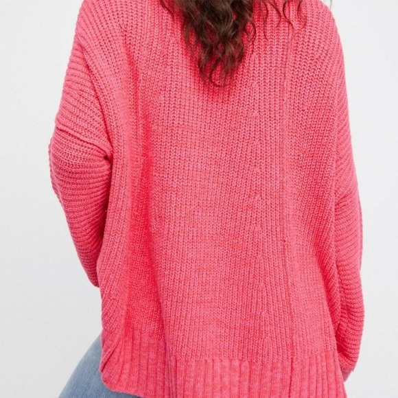 SOLD Free People Take Me Over V-Neck Sweater Oversized Pink - Picture 2 of 6